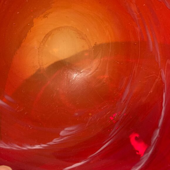 Vintage Blown Art Glass Bowl Dish Heart Shaped Red Swirl 8x7" Murano Style Decor - Picture 4 of 7